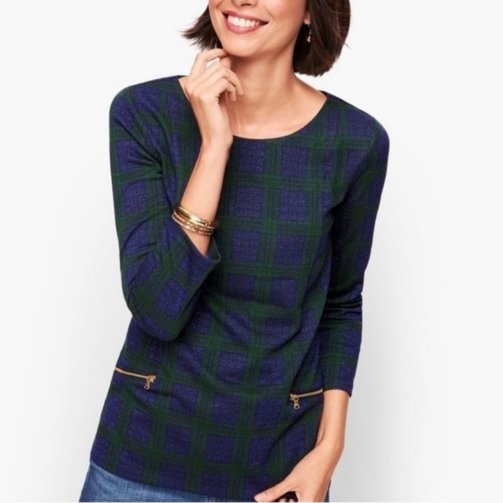 Talbots Green and Blue Plaid Blouse